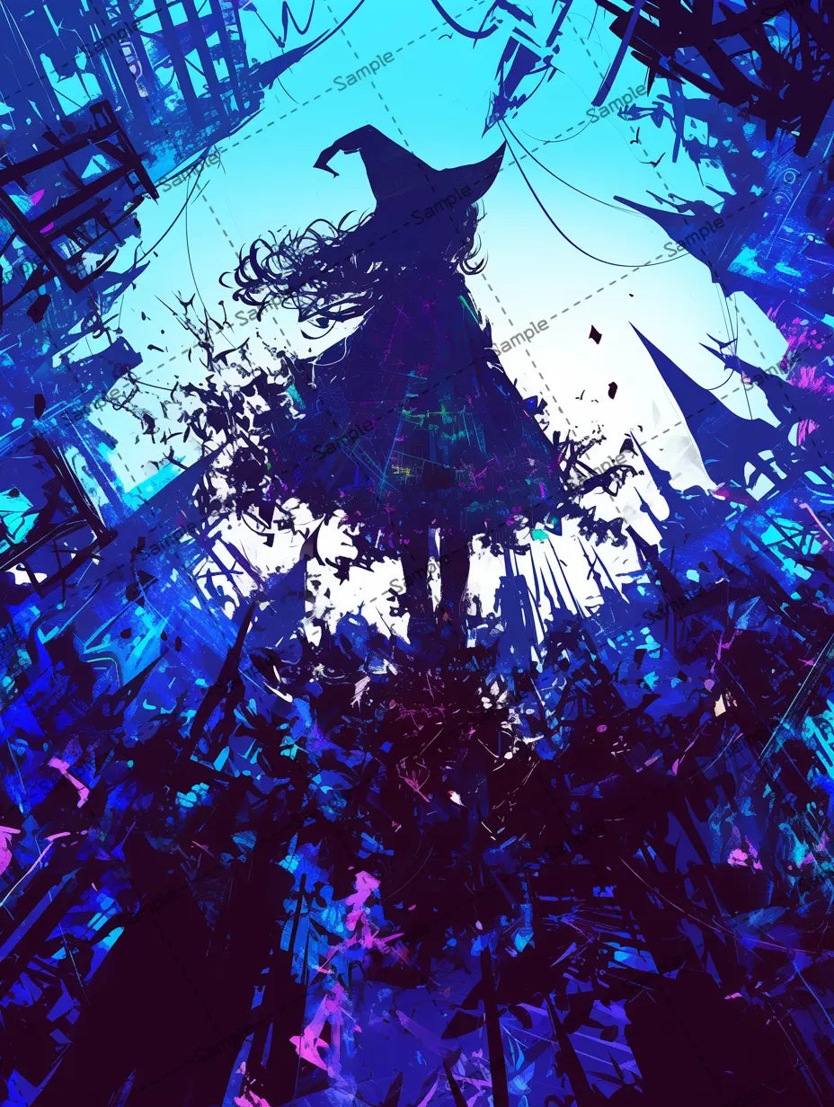 ファンタジーの世界観にいる魔女のシルエットのイラスト-アイコン AI イラスト