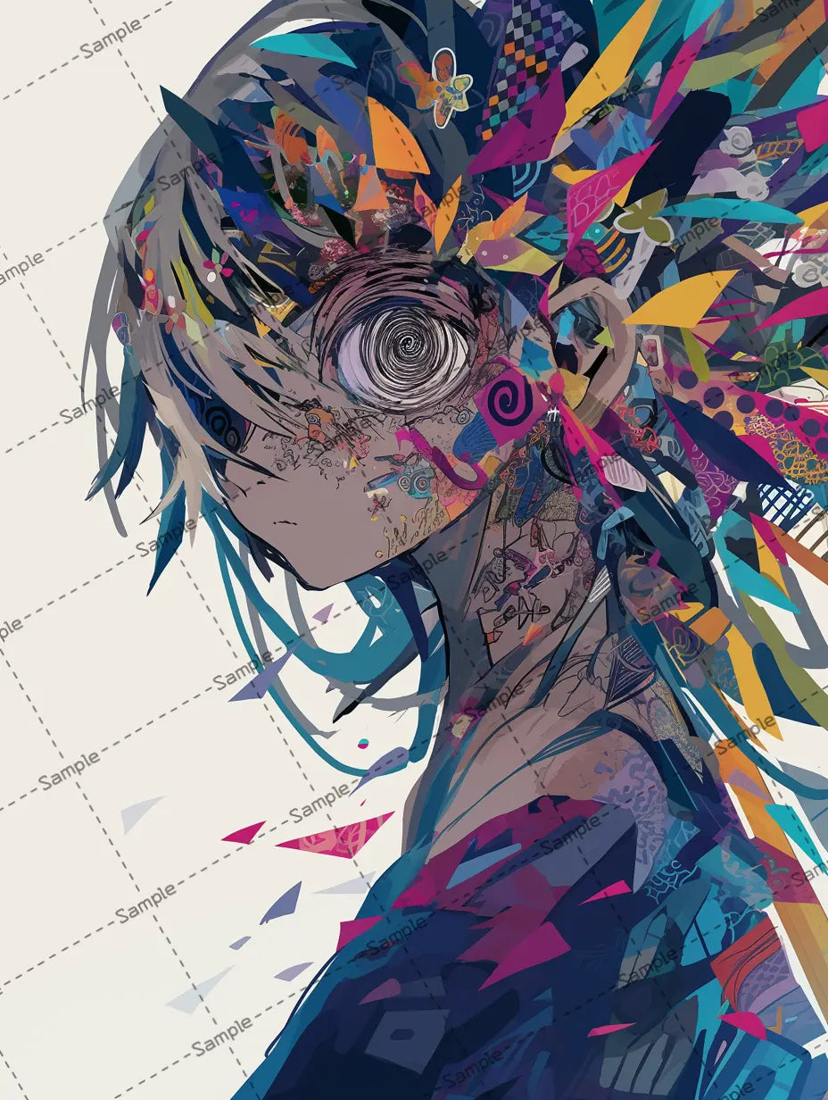 幾何学模様の髪形をした女の子のイラスト-アイコン AI イラスト