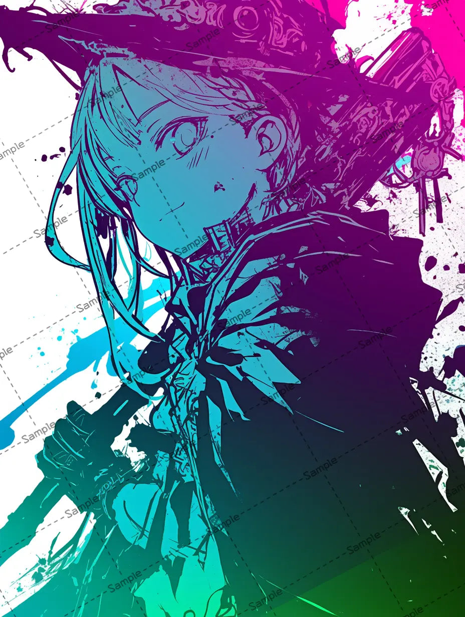 ネオンカラーに輝く魔女のイラスト-アイコン AI イラスト