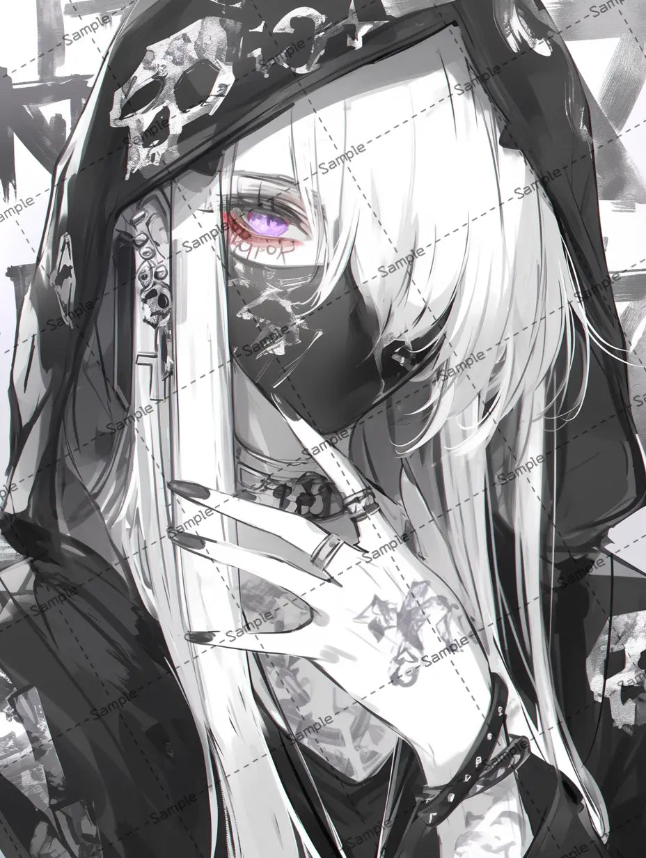 フードを被って黒マスクをした病み系女子のイラスト-アイコン AI イラスト