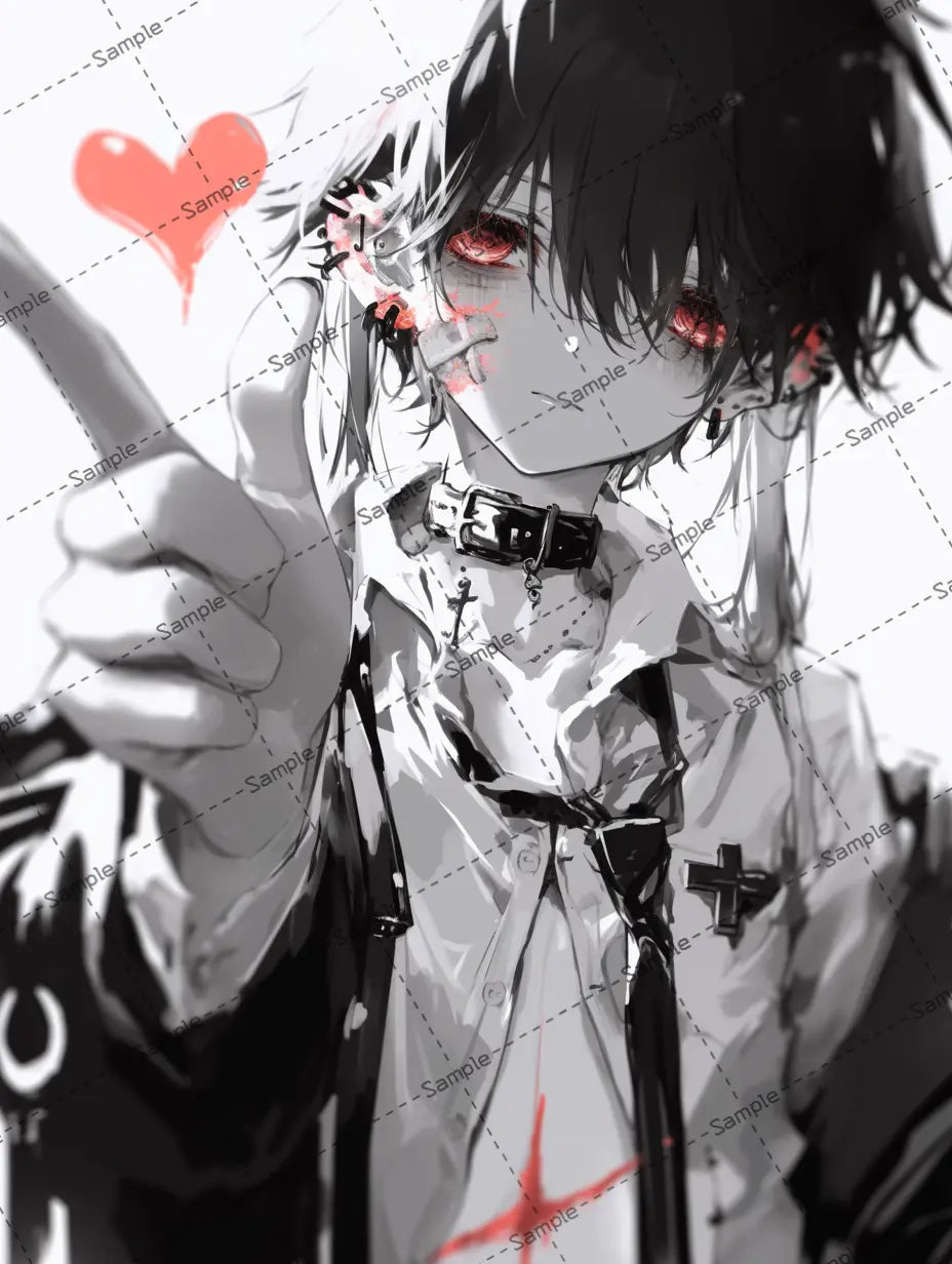 ハートを撃ち抜く病み系男子のイラスト-アイコン AI イラスト