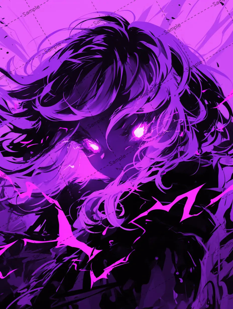 女の子のイラスト/明暗の強いコントラスト/黒・紫 -