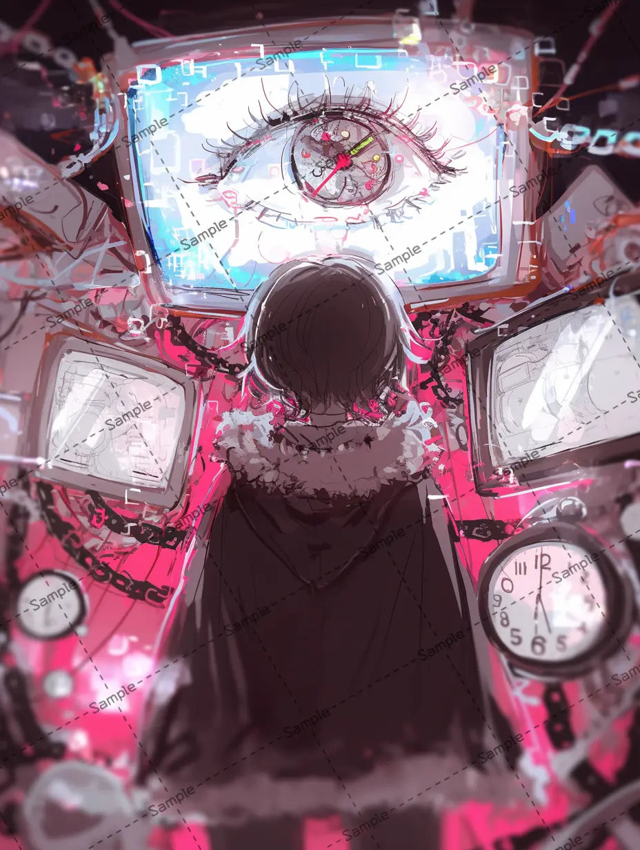 デジタルの眼差しを見る女の子のイラスト AI イラスト