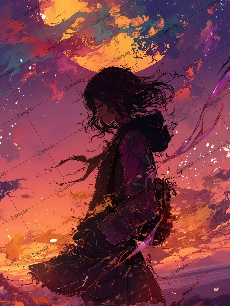 風に吹かれる女の子のイラスト AI イラスト