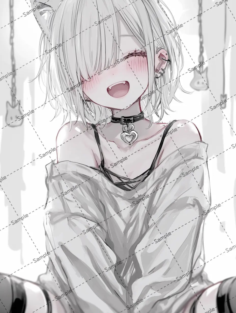 頬を赤らめている女の子のイラスト-アイコン/オフショルダー AI イラスト