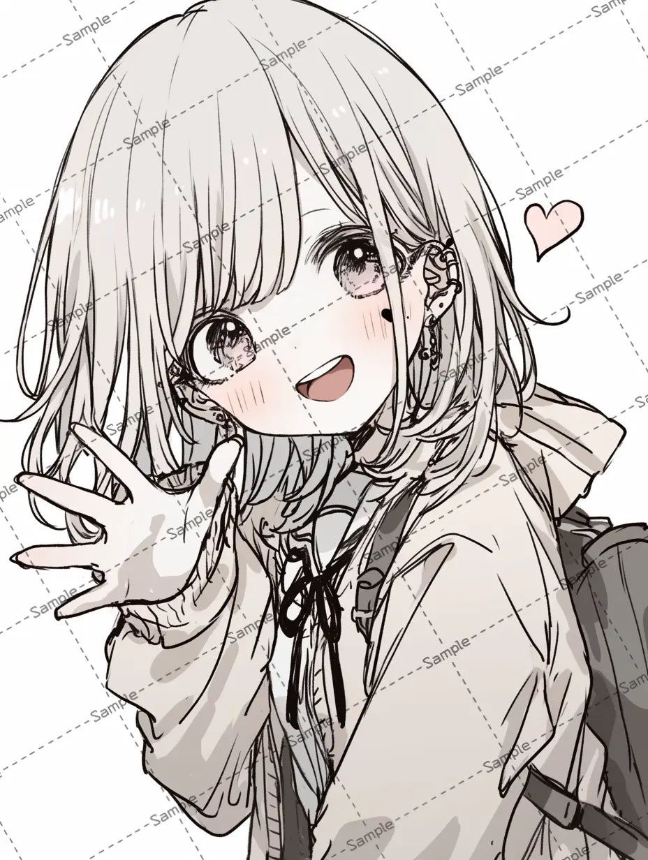 手を振る可愛い女の子のイラスト-アイコン AI イラスト