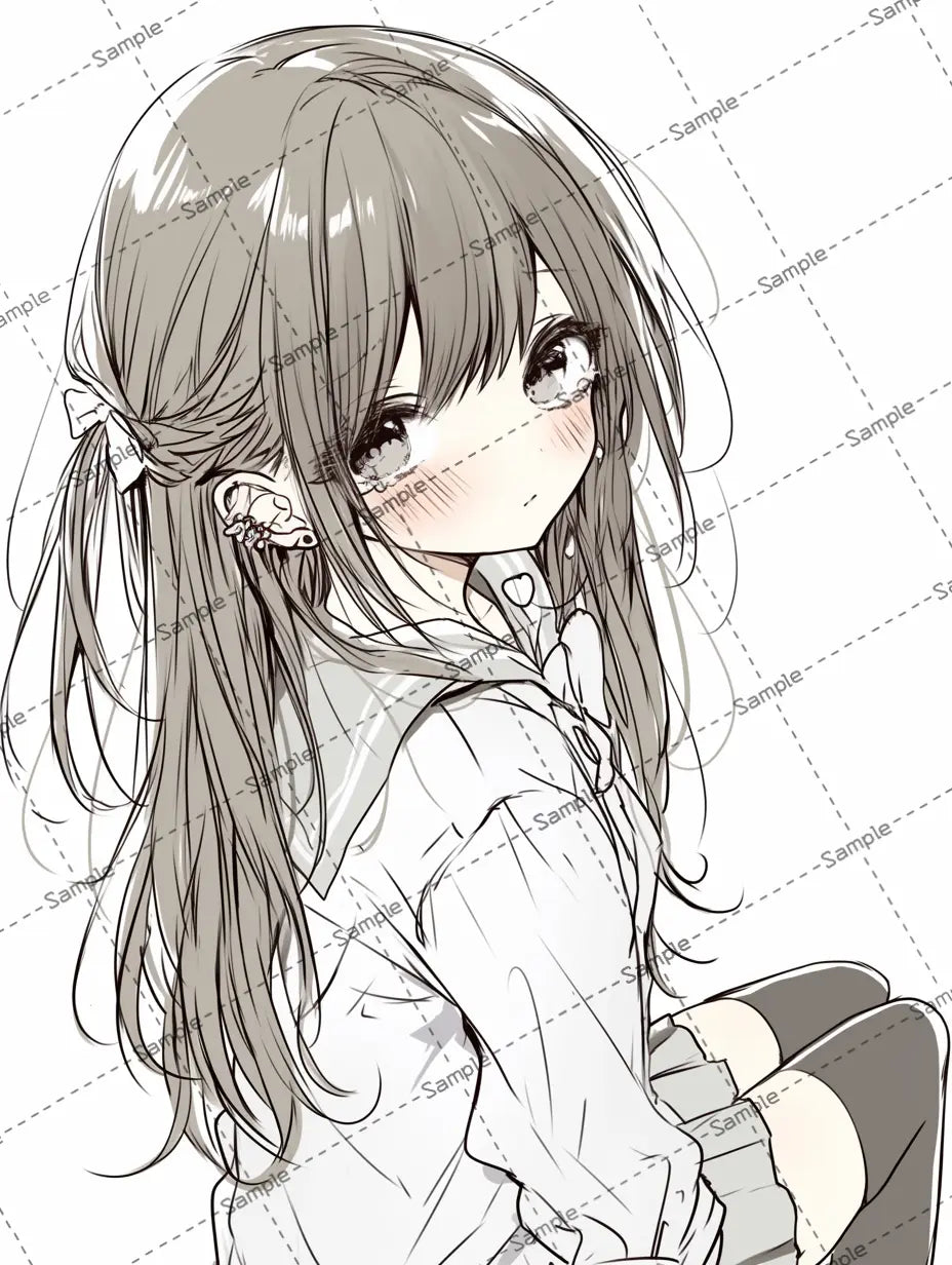 泣きそうになっている女子高校生のイラスト-アイコン AI イラスト
