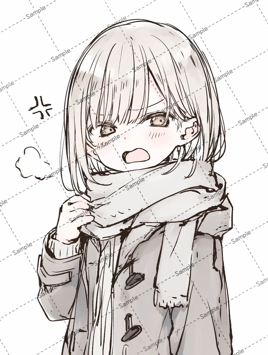 怒っているミディアムヘアの女の子のイラスト-アイコン AI イラスト