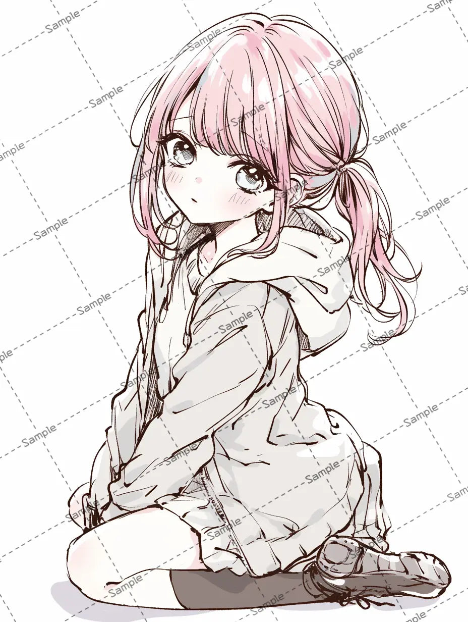 女の子座りをする可愛い女の子のイラスト-アイコン AI イラスト