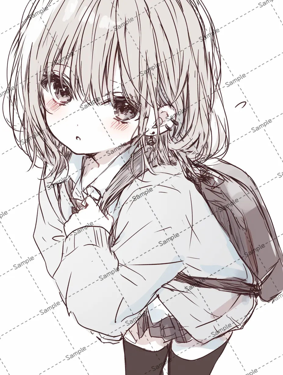 上目遣いする女子高校生のイラスト-アイコン AI イラスト