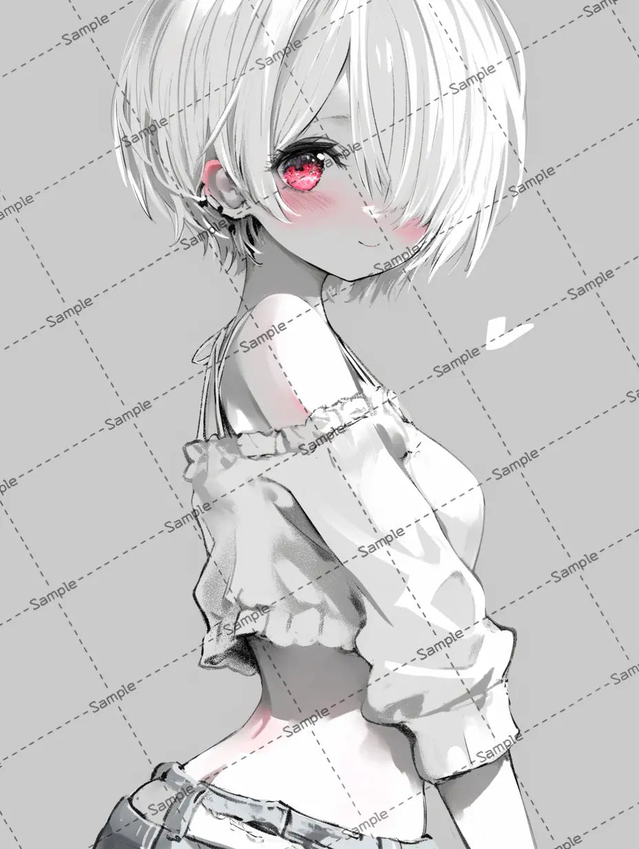 片目が隠れたショートヘアの女の子のイラスト-アイコン AI イラスト