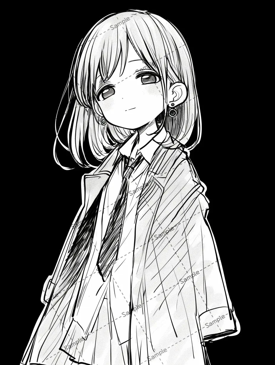細い線で描かれた女子高校生のイラスト-アイコン AI イラスト