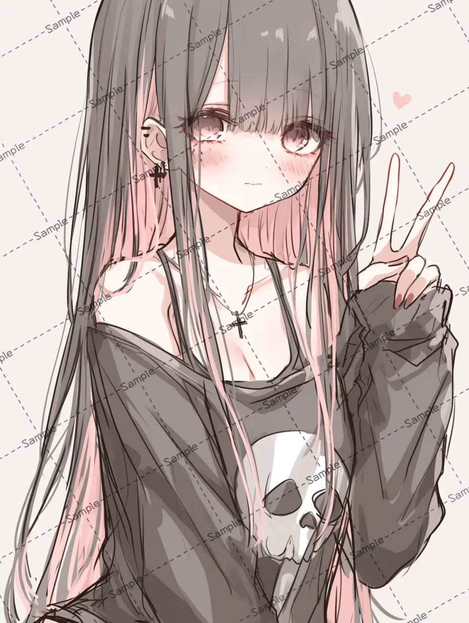 ピースサインする髪の長い女の子のイラスト-アイコン AI イラスト