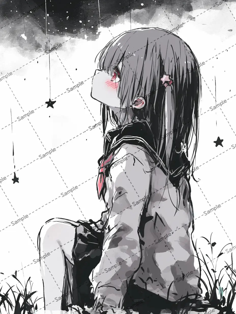 空を眺める女子高校生のイラスト-アイコン AI イラスト