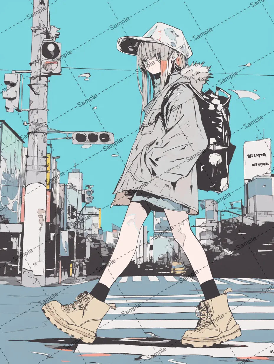ポケットに手を入れて歩く女の子のアイコン AI イラスト