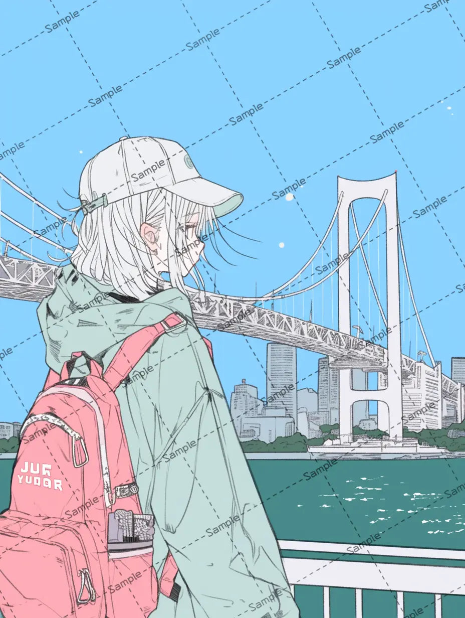川を眺める女の子のアイコン AI イラスト