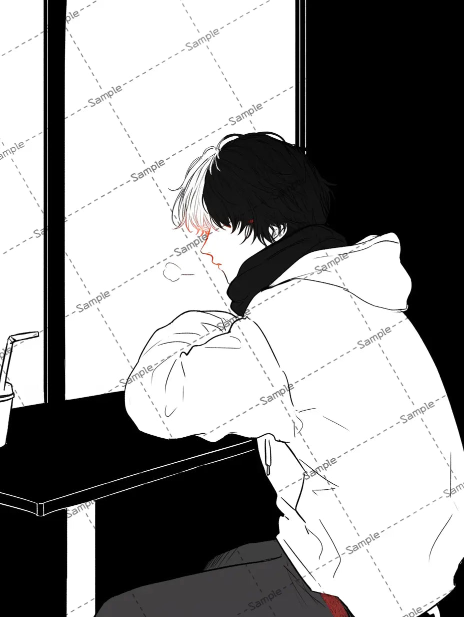 カフェのカウンターに座る男のアイコン AI イラスト