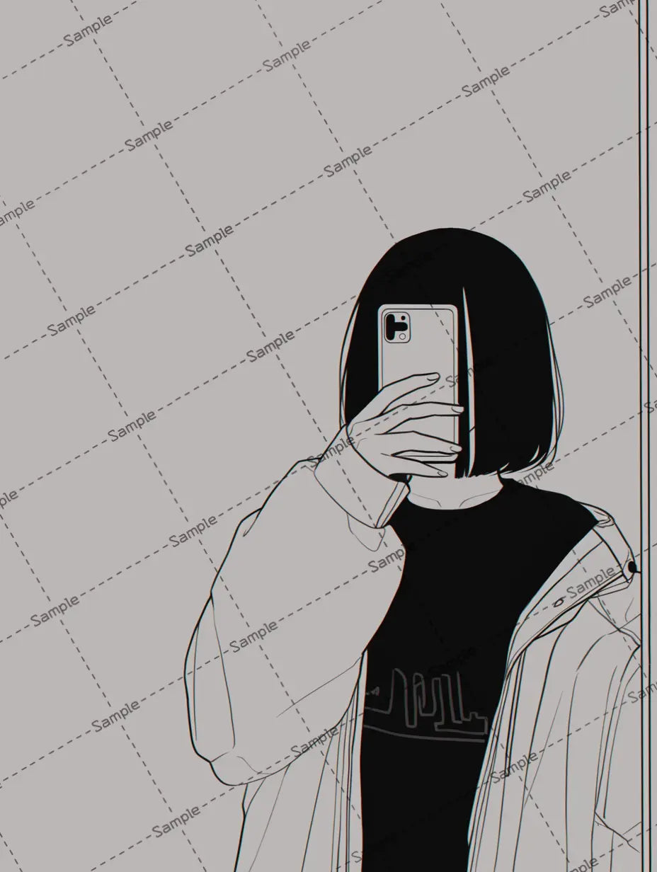 スマホで顔を隠す女の子のアイコン AI イラスト
