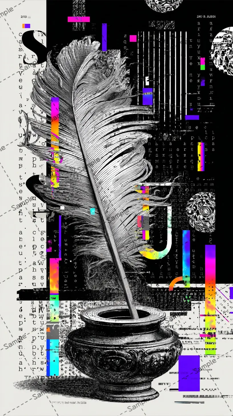 羽ペンとインクの壺のスマホの壁紙 AI イラスト