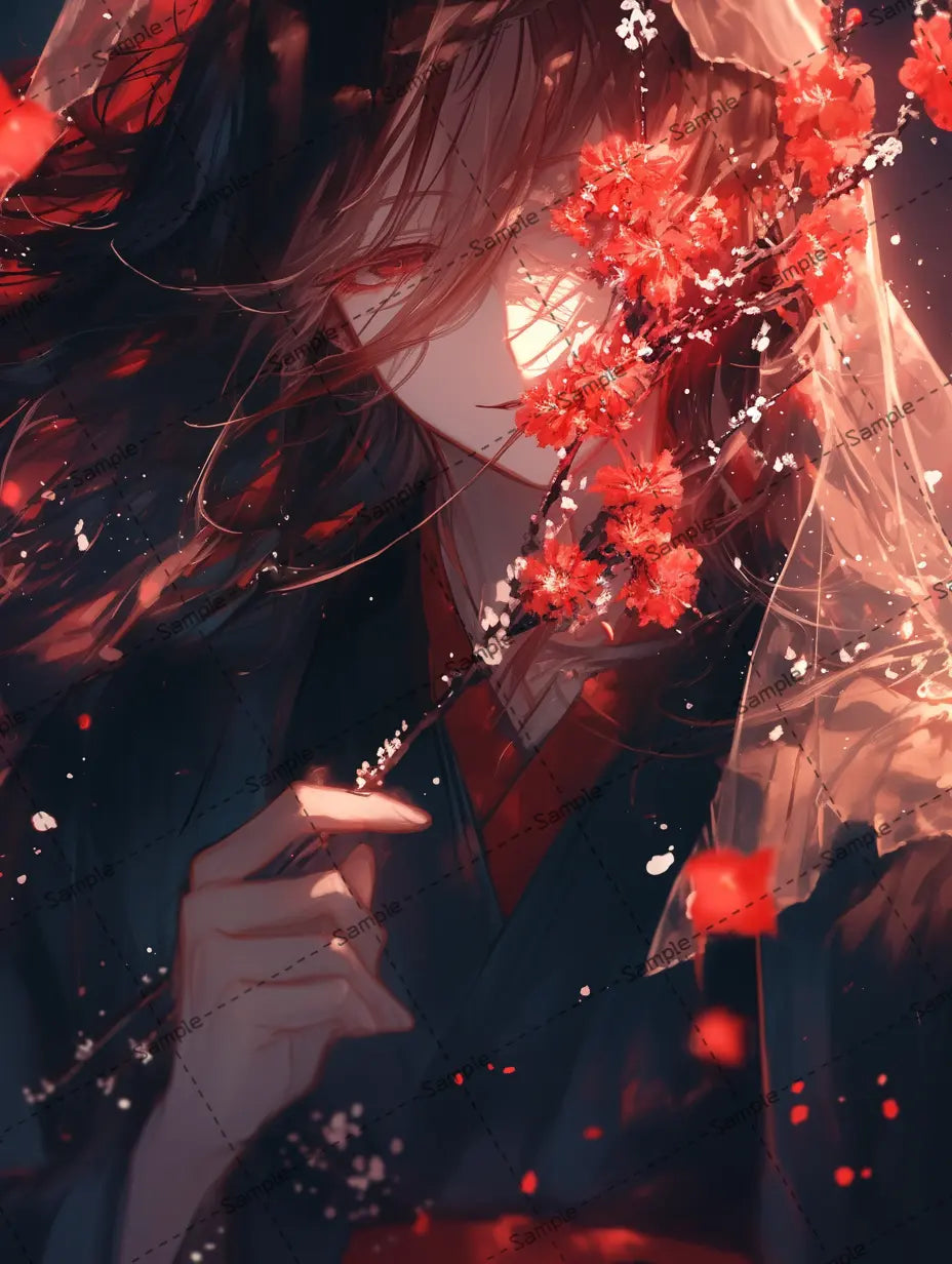 男の子のイラスト/ 着物/赤花 -