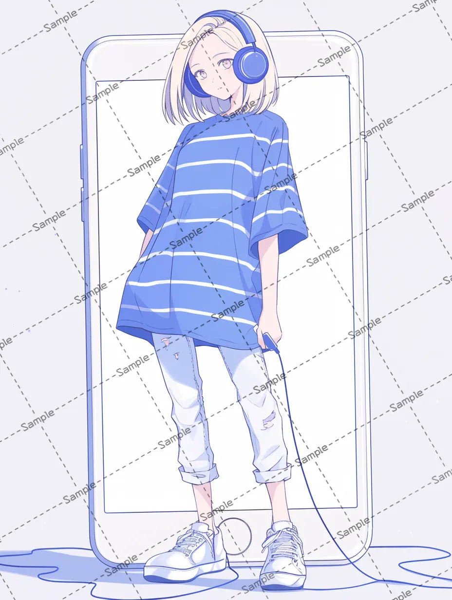 女の子のイラスト-アイコン/ ヘッドフォン/スマホ AI イラスト