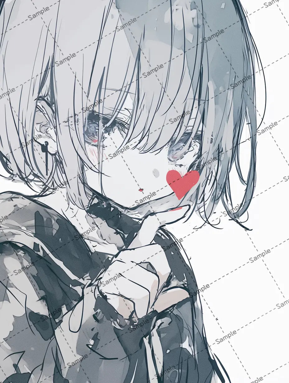 髪の短い女の子とハートマークのアイコン AI イラスト