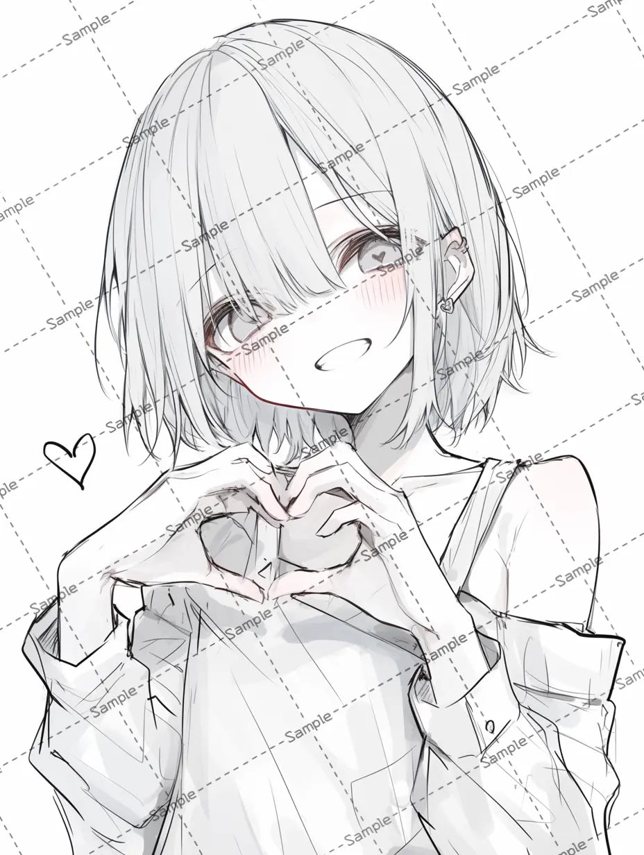 女の子のイラスト-アイコン/ハートマーク/ 漫画スタイル AI イラスト