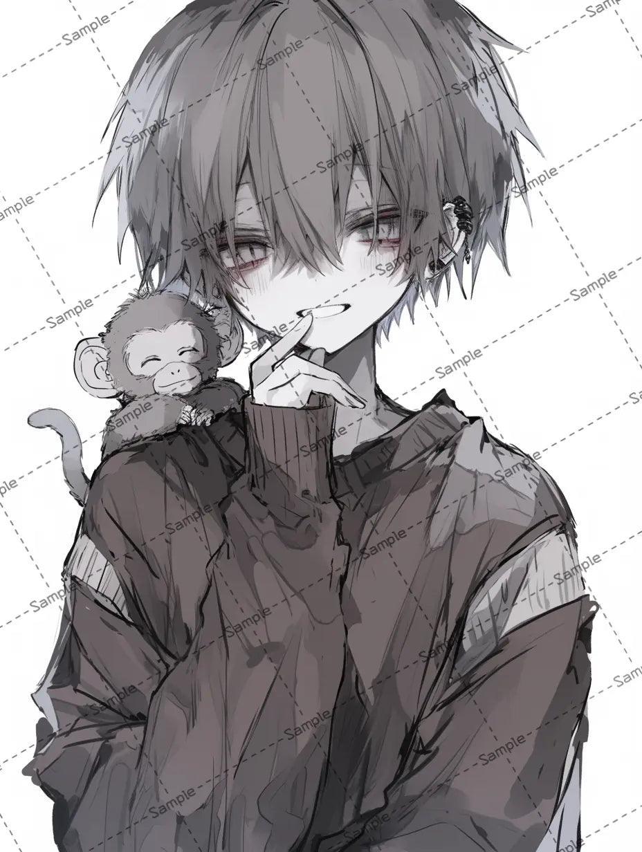 笑っている茶髪の男の子のアイコン AI イラスト