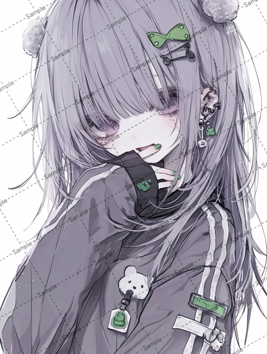 紫色の瞳の髪の長い女の子のアイコン AI イラスト
