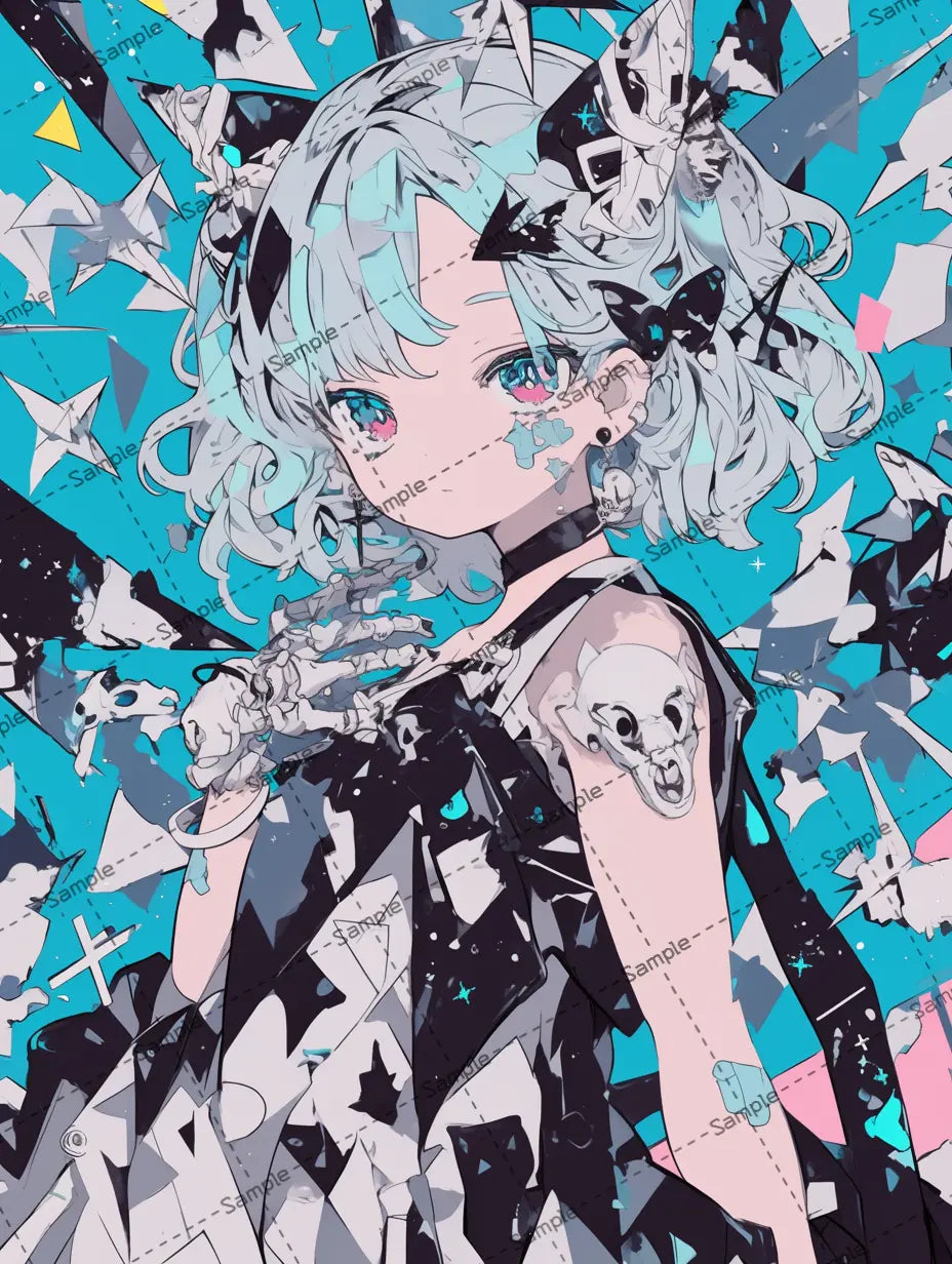 スカルアクセサリーを纏う女の子のアイコン AI イラスト