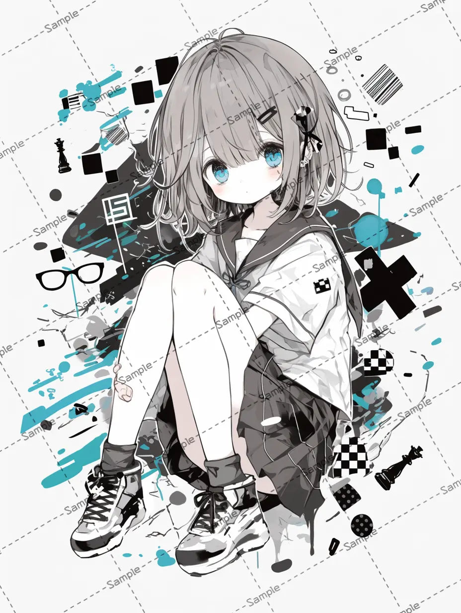 座っている女の子のイラスト AI イラスト