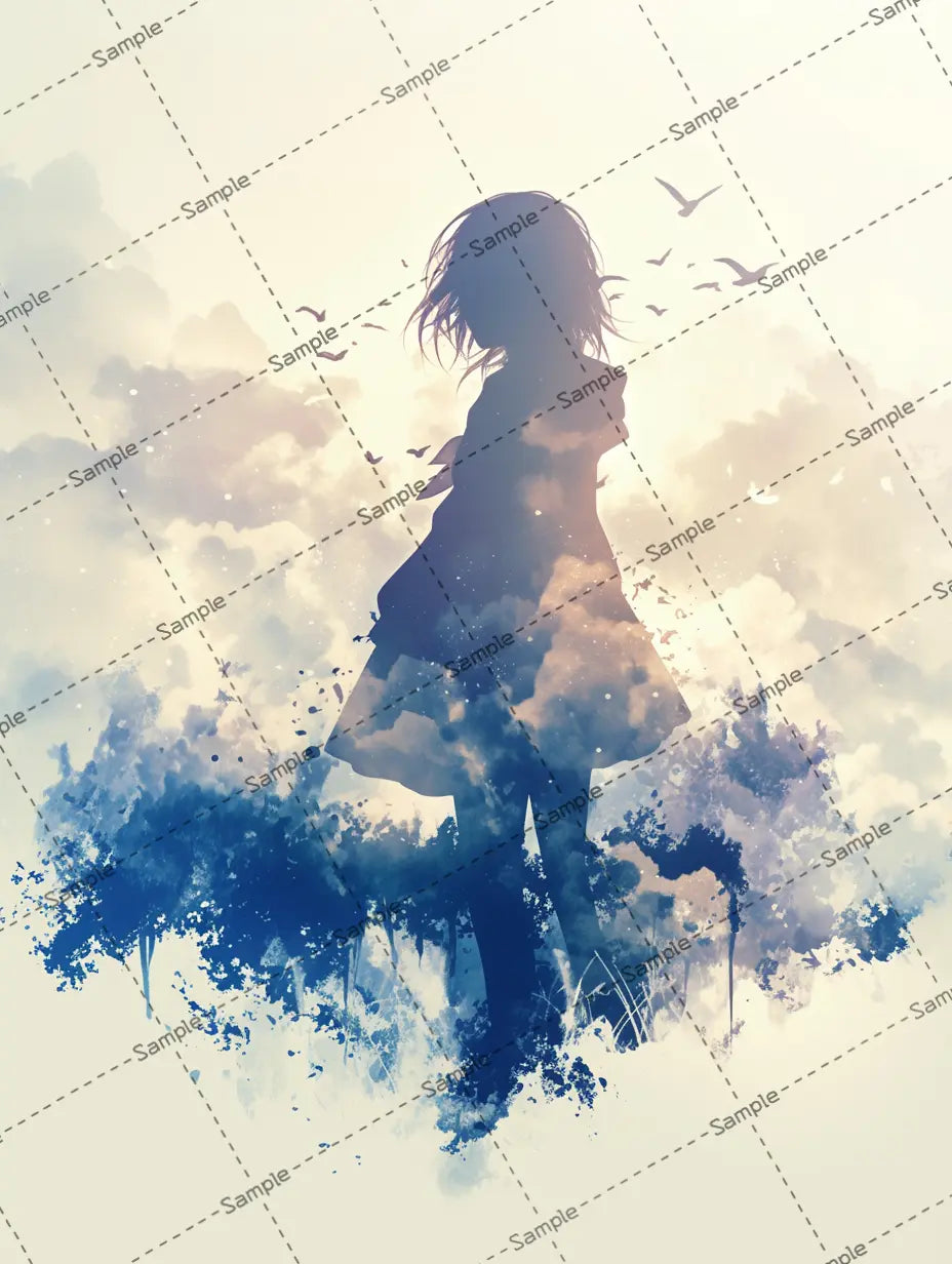 霧に包まれた女の子の後ろ姿のアイコン AI イラスト