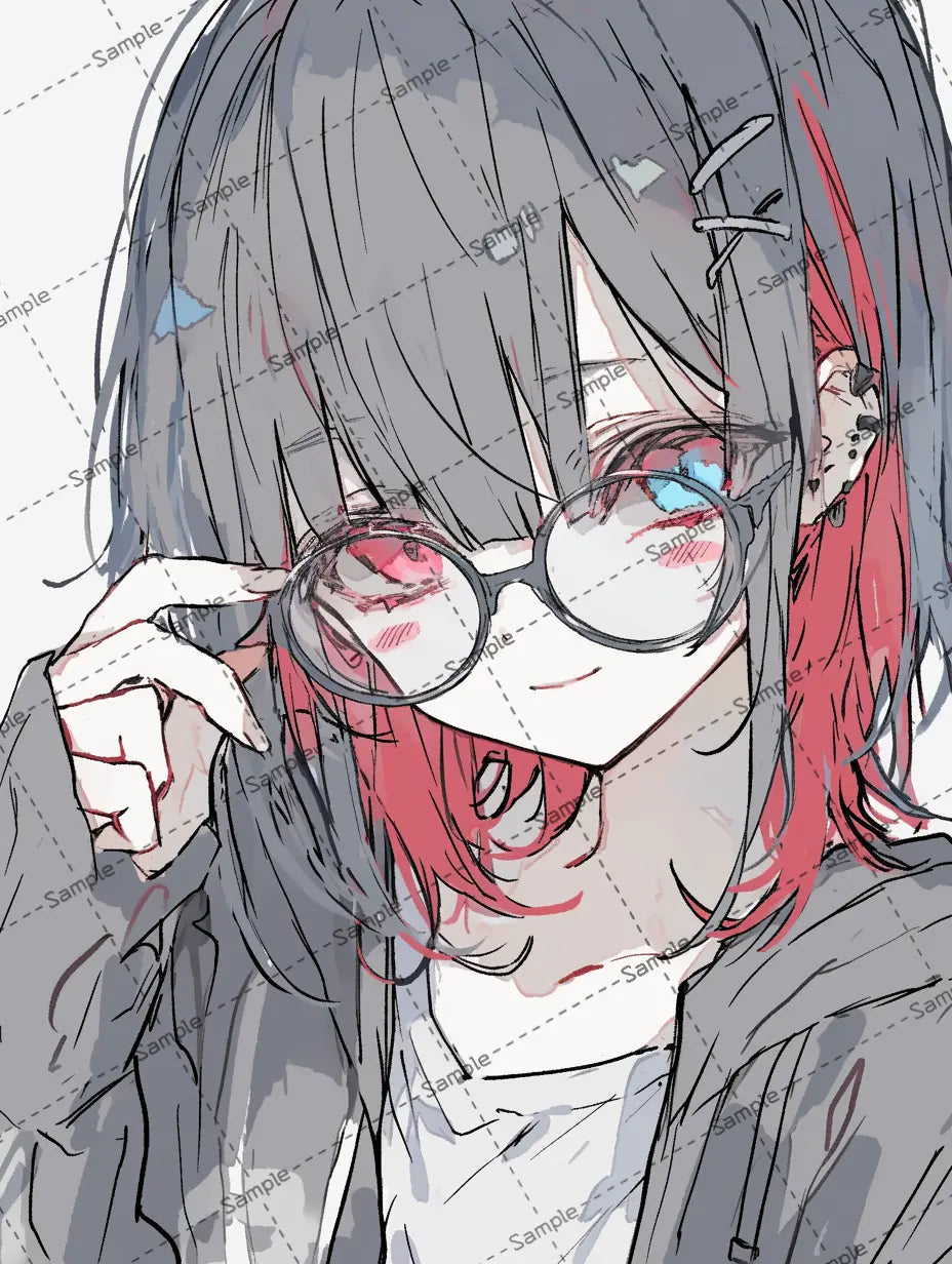 眼鏡をかけているオッドアイの女の子のアイコン AI イラスト