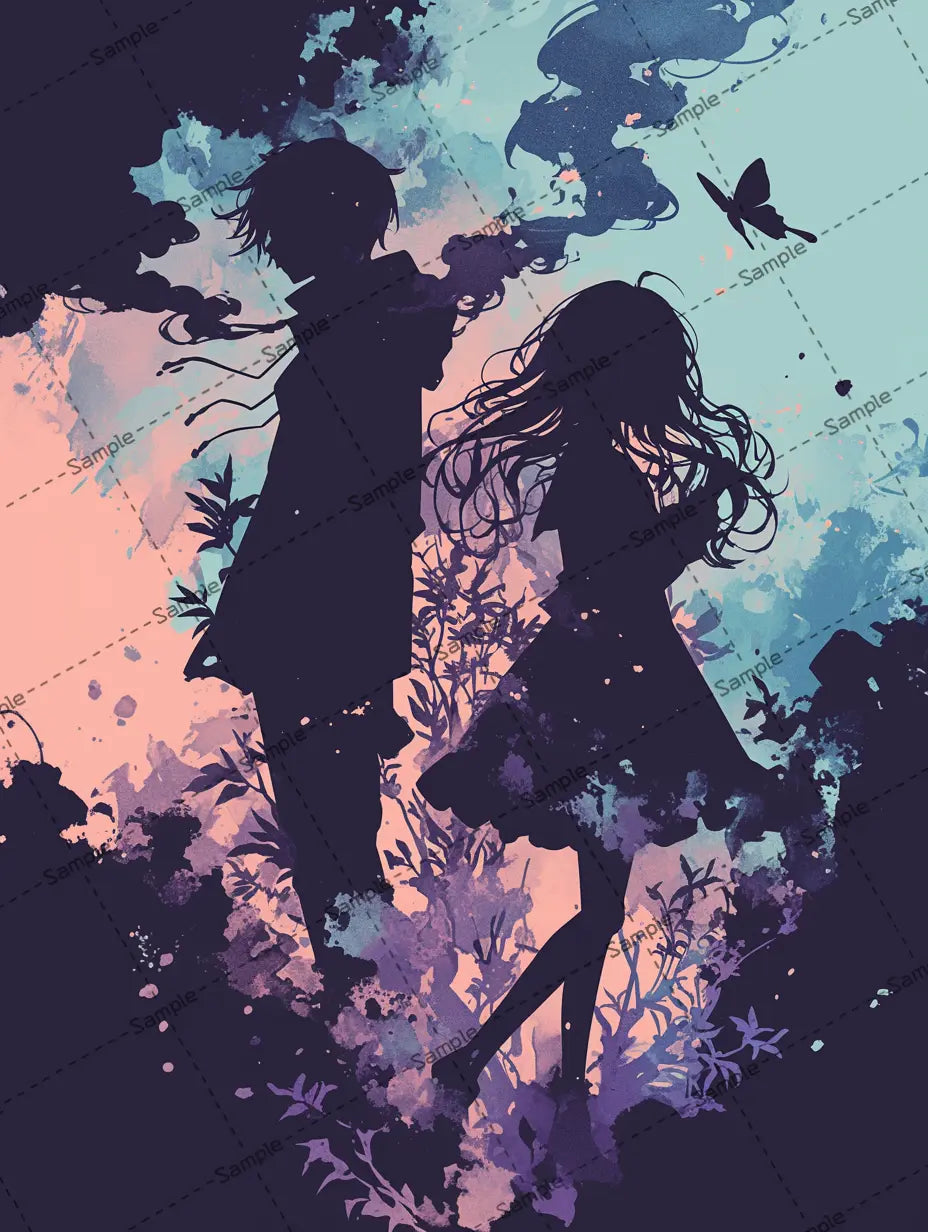 男女の影イラスト-アイコン/ペイントスタイル AI イラスト