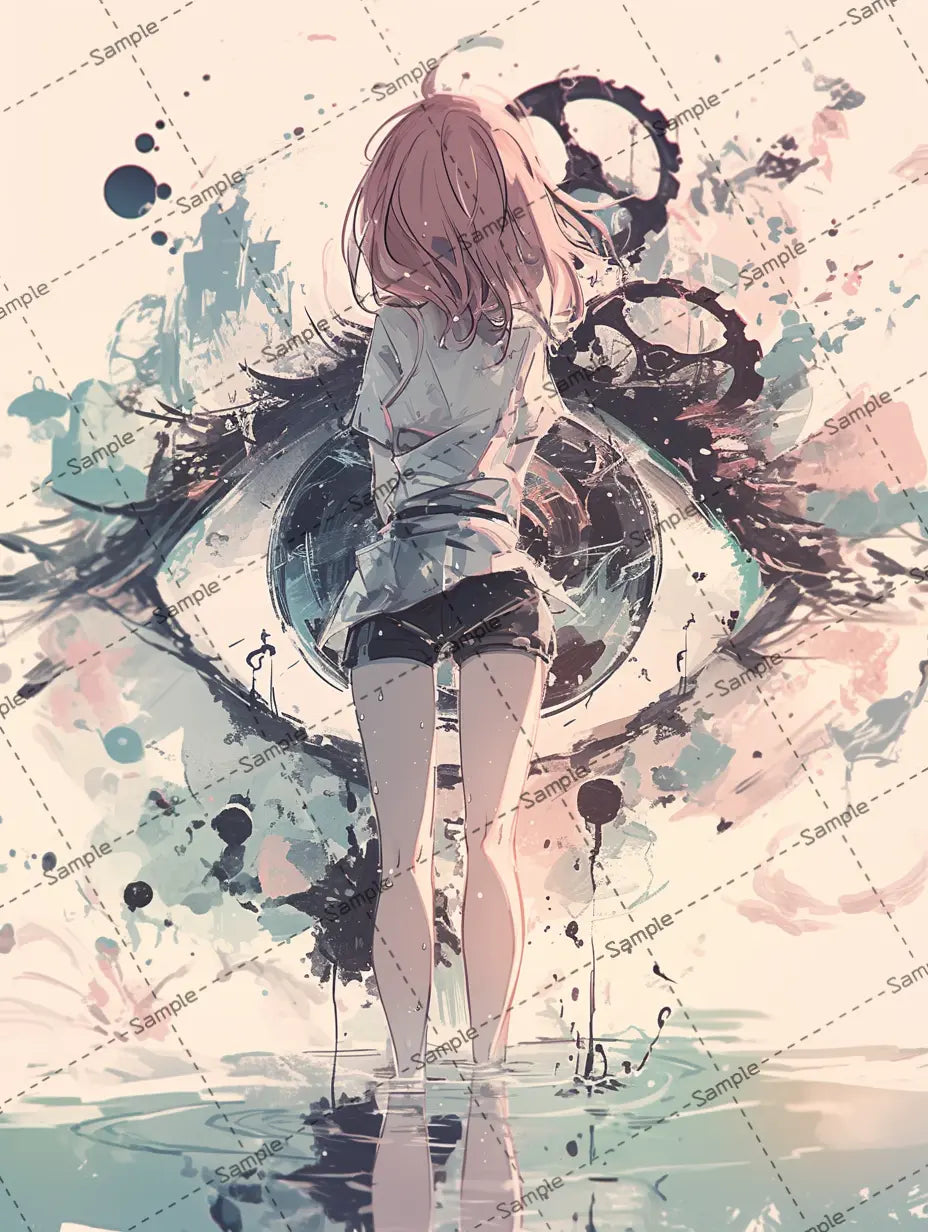 女の子の後ろ姿イラスト-アイコン/デジタルアート風の目 AI イラスト
