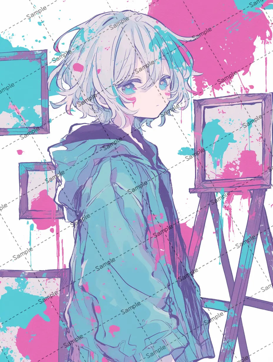 中性キャラクターのイラスト-アイコン /インクの飛沫 AI イラスト