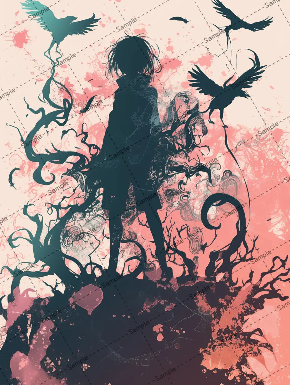 男の子の影イラスト-アイコン/蔓と烏 AI イラスト