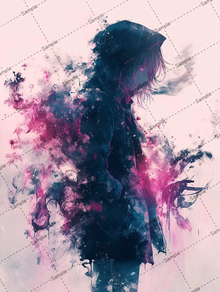 輝くインクが飛び散った女の子のイラスト-アイコン AI イラスト