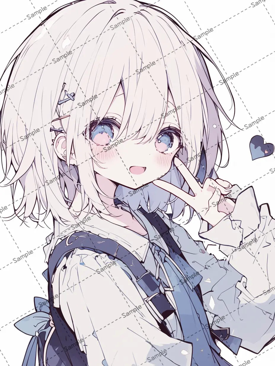 ピースサインする小さな可愛いアニメの女の子のイラスト-アイコン AI イラスト