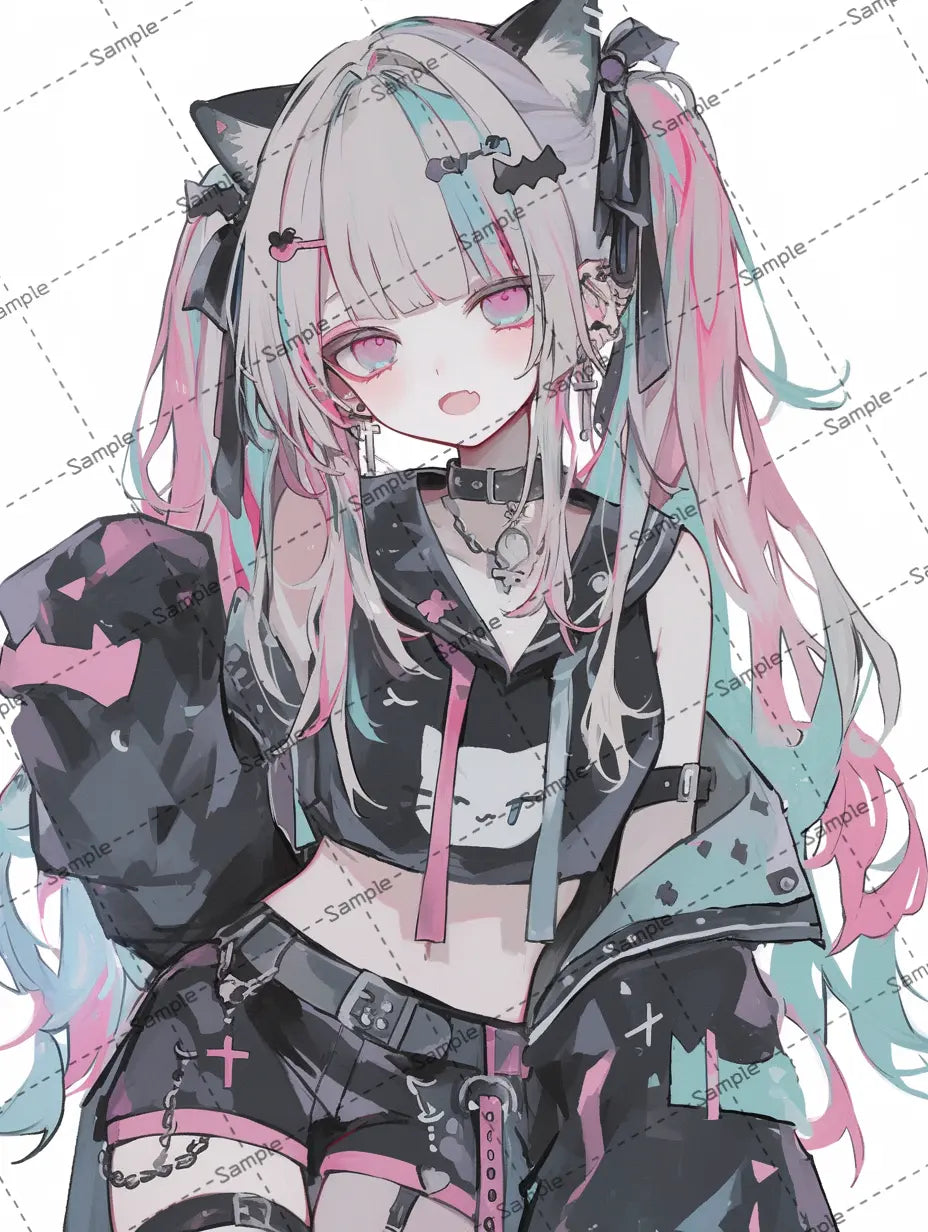 ツインテールヘアのパンク系アニメの女の子のイラスト-アイコン AI イラスト