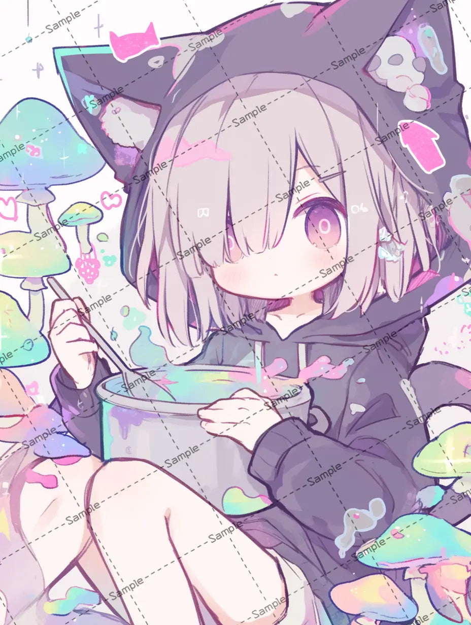 毒キノコスープを作るアニメの女の子のイラスト-アイコン AI イラスト