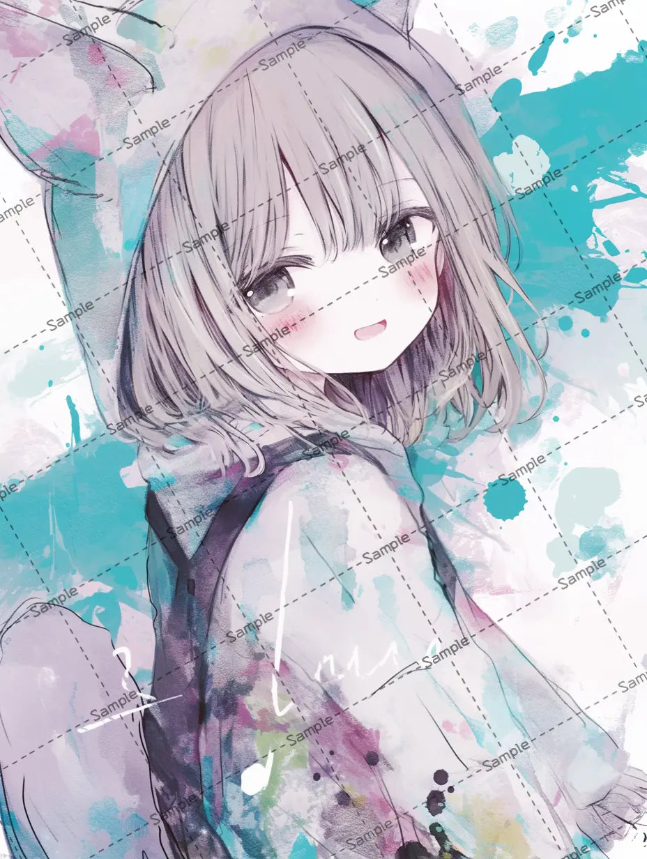 頬を赤らめている可愛いアニメの女の子のイラスト-アイコン AI イラスト
