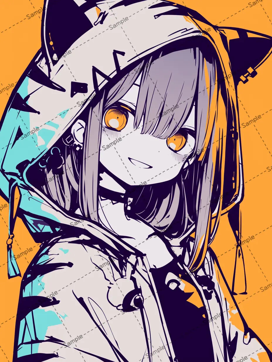 猫耳パーカーを着た女の子のイラスト-アイコン AI イラスト