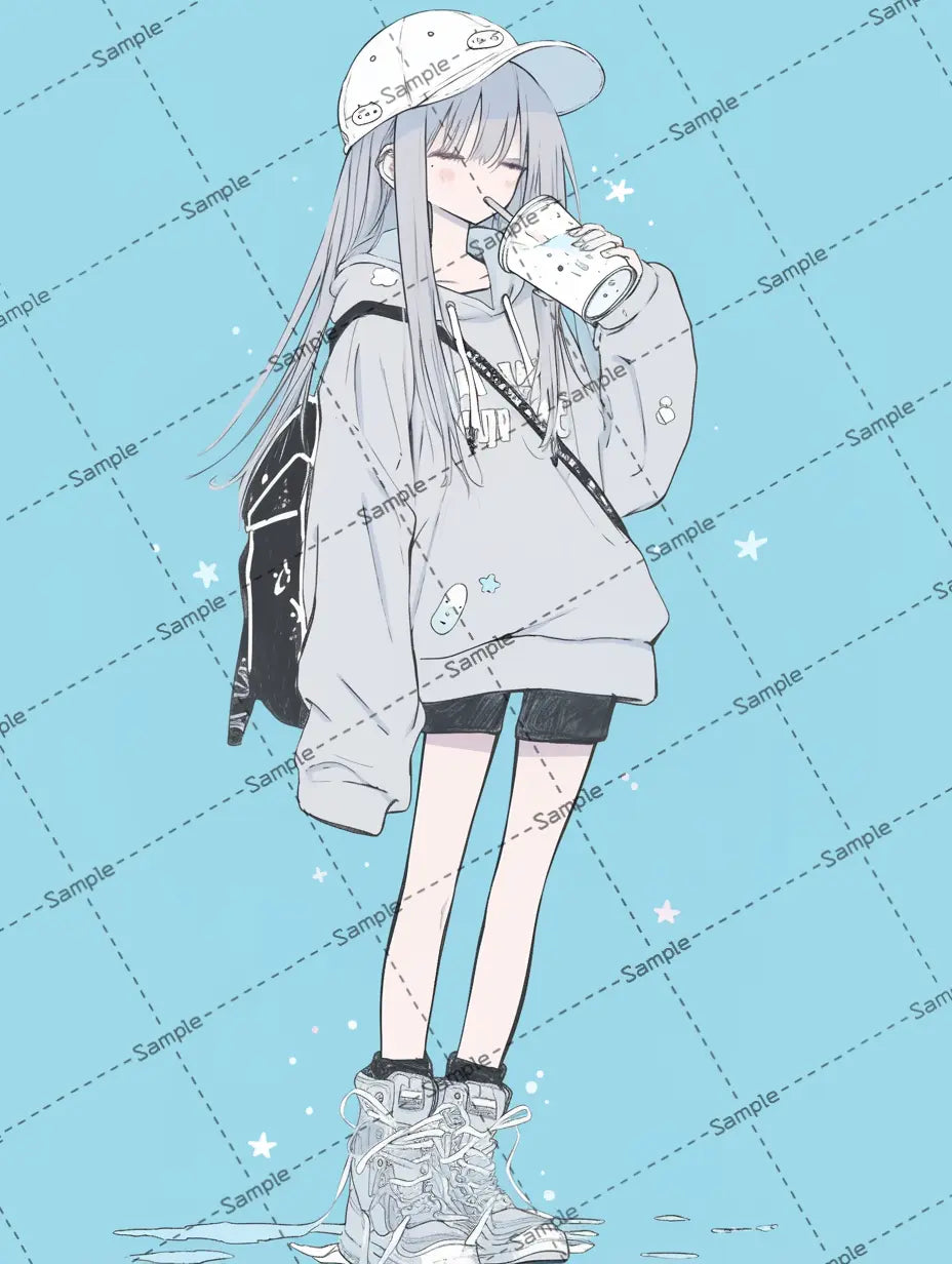 パーカーを着た可愛い女の子の表情・ポーズ差分20枚セット AI イラスト