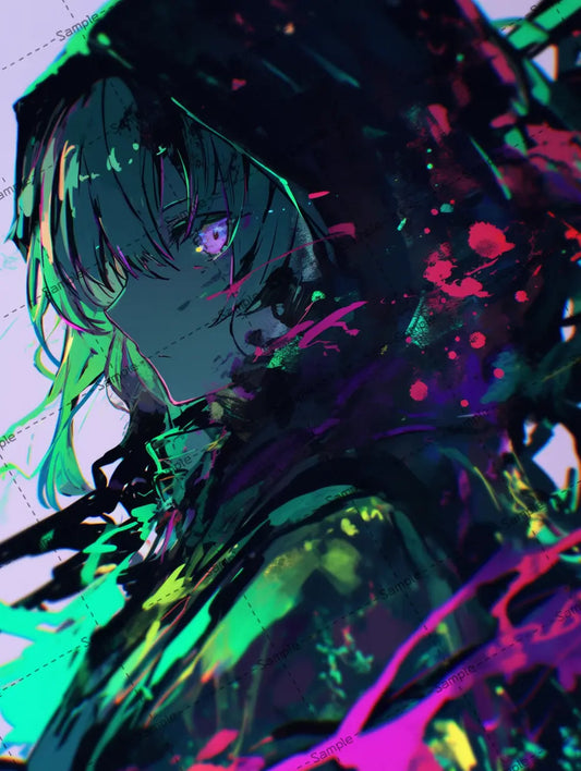 フードを被った女の子のイラスト-アイコン/インクの飛沫 AI イラスト