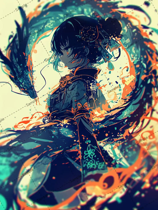 竜に囲まれた女の子のイラスト-アイコン AI イラスト