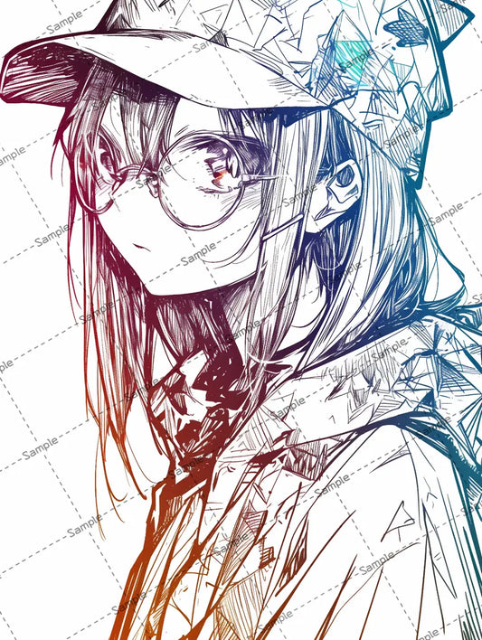シャープな線で描かれた丸メガネをかけている女の子のイラスト-アイコン AI イラスト