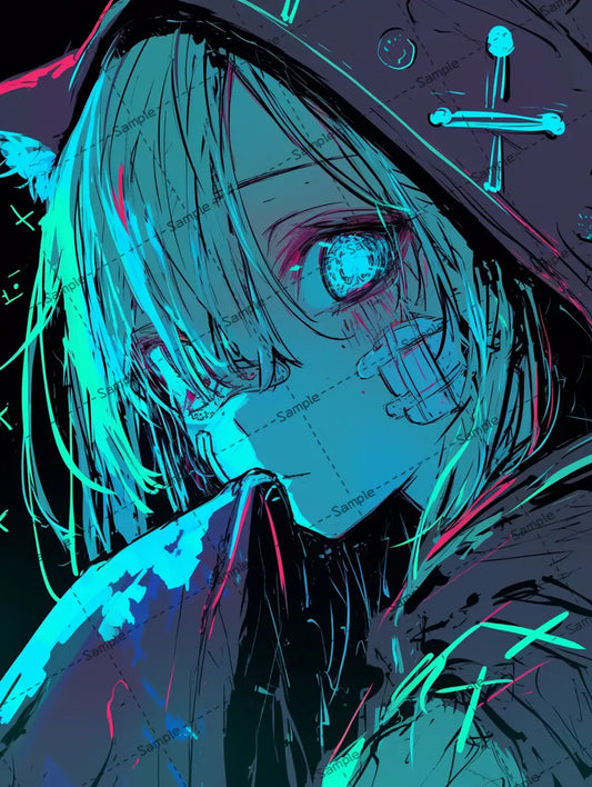 顔に絆創膏を貼った女の子のイラスト-アイコン AI イラスト