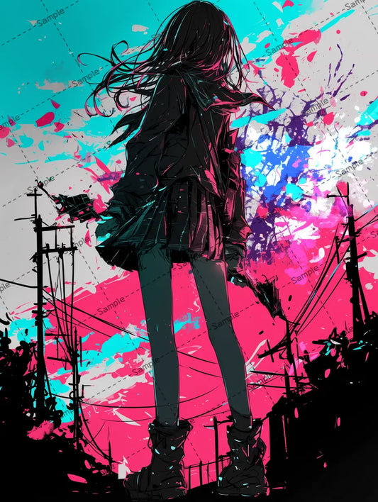 スカートを履いた女の子の後ろ姿イラスト AI イラスト