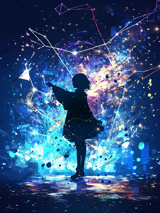 星座に囲まれた女の子のシルエットのイラスト-アイコン AI イラスト